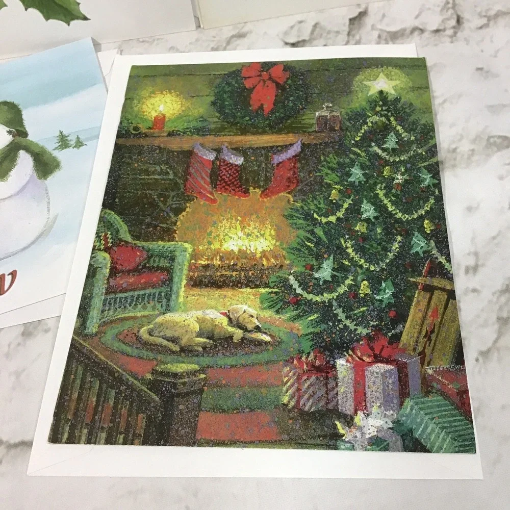 Vintage Holiday Christmas Cards Assorted Lot Of 5 Snowmen Sled Holly Berries